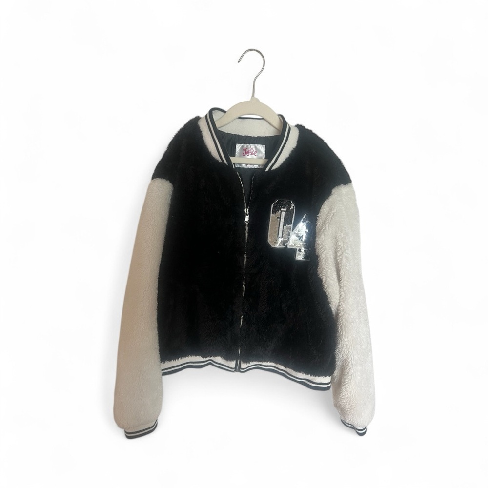 Justice 14/16 Black and White Faux Fur Bomber Jacket